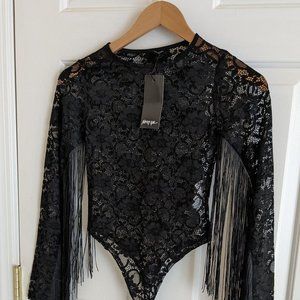 Black fringe lace bodysuit
